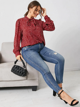 Plus Size Polka Dot Tie-up Design Long Sleeves Blouse
